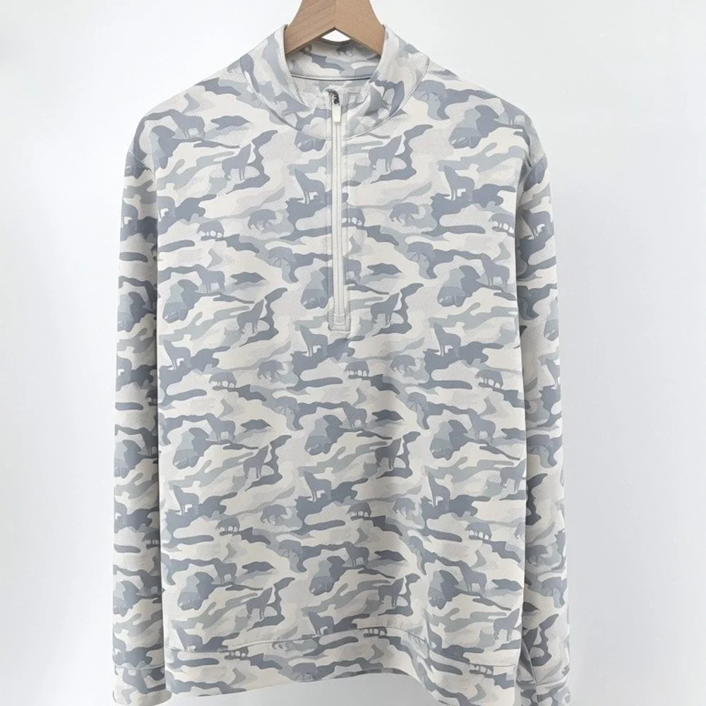 Waggle Golf Quarter Zip Pullover Mens Medium Grey White Wolf Camo Performance‎